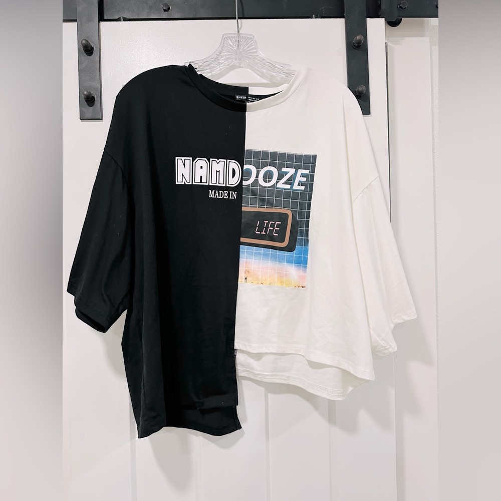 Asymmetric mix-matched T-shirt